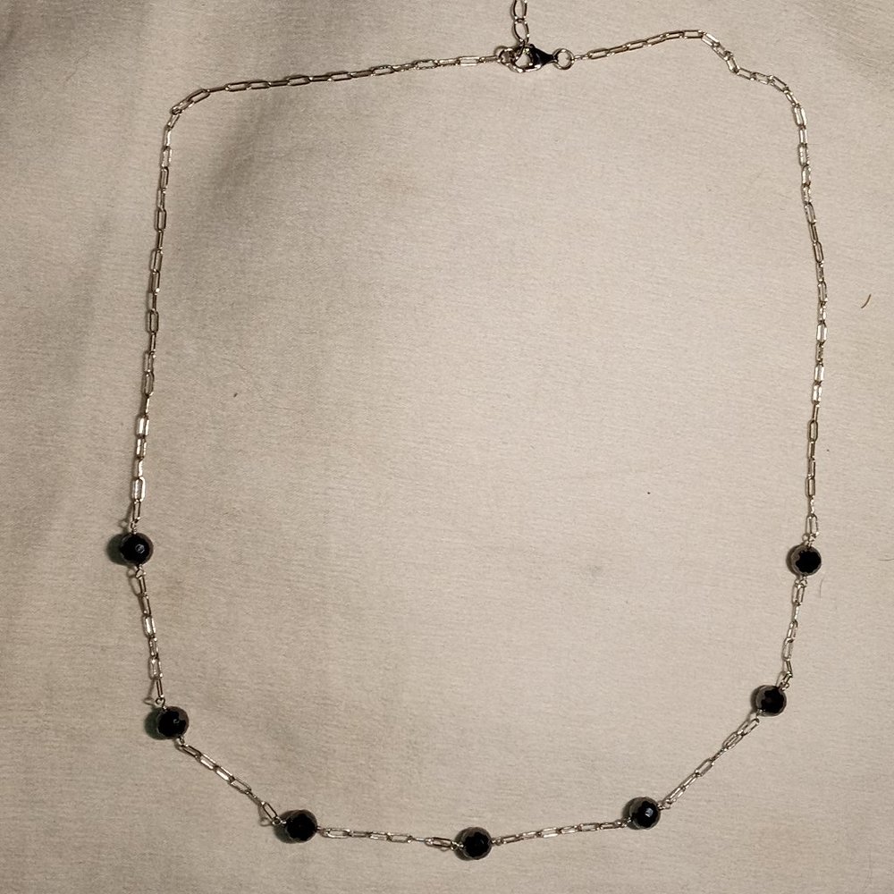 Black Moissanite beaded Paperclip necklace